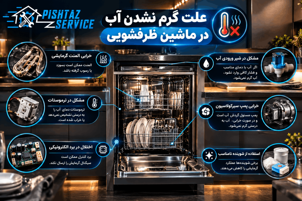 علت گرم نشدن آب در ماشین ظرفشویی
