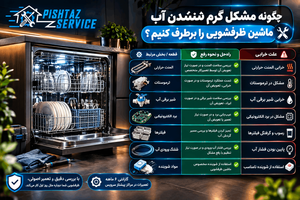 علت گرم نشدن آب در ماشین ظرفشویی