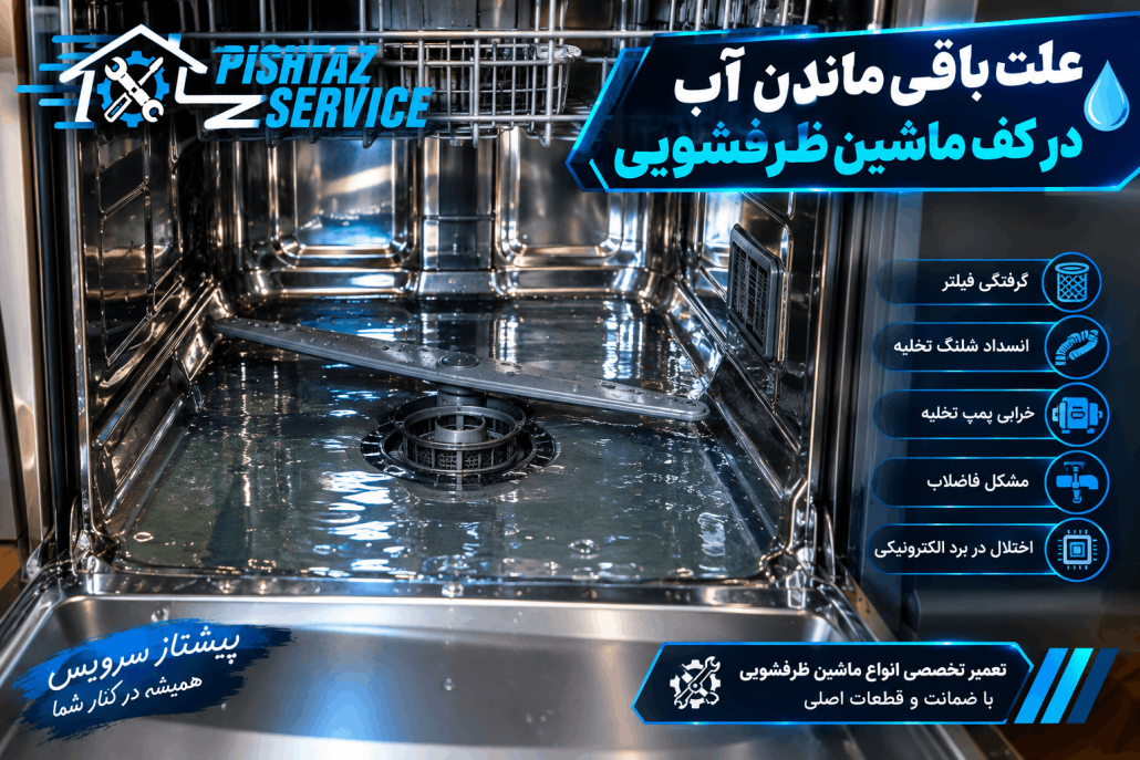 علت باقی ماندن آب در کف ماشین ظرفشویی