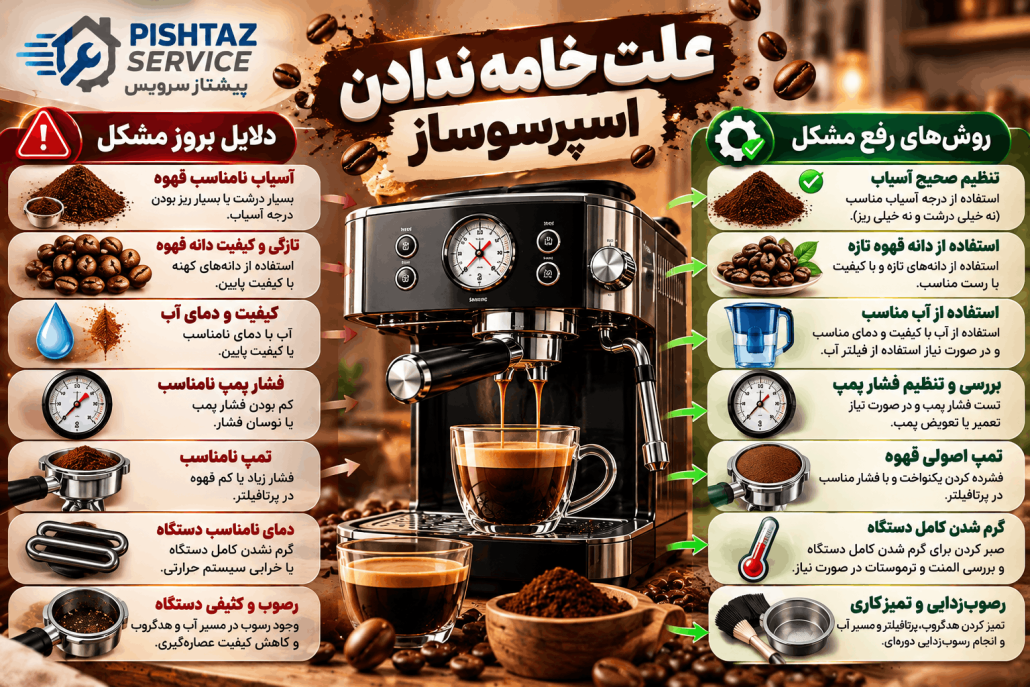 علت خامه ندادن اسپرسوساز