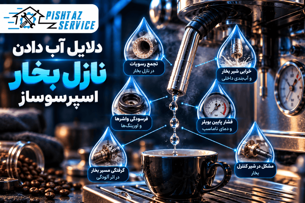 علت آب دادن نازل بخار اسپرسوساز
