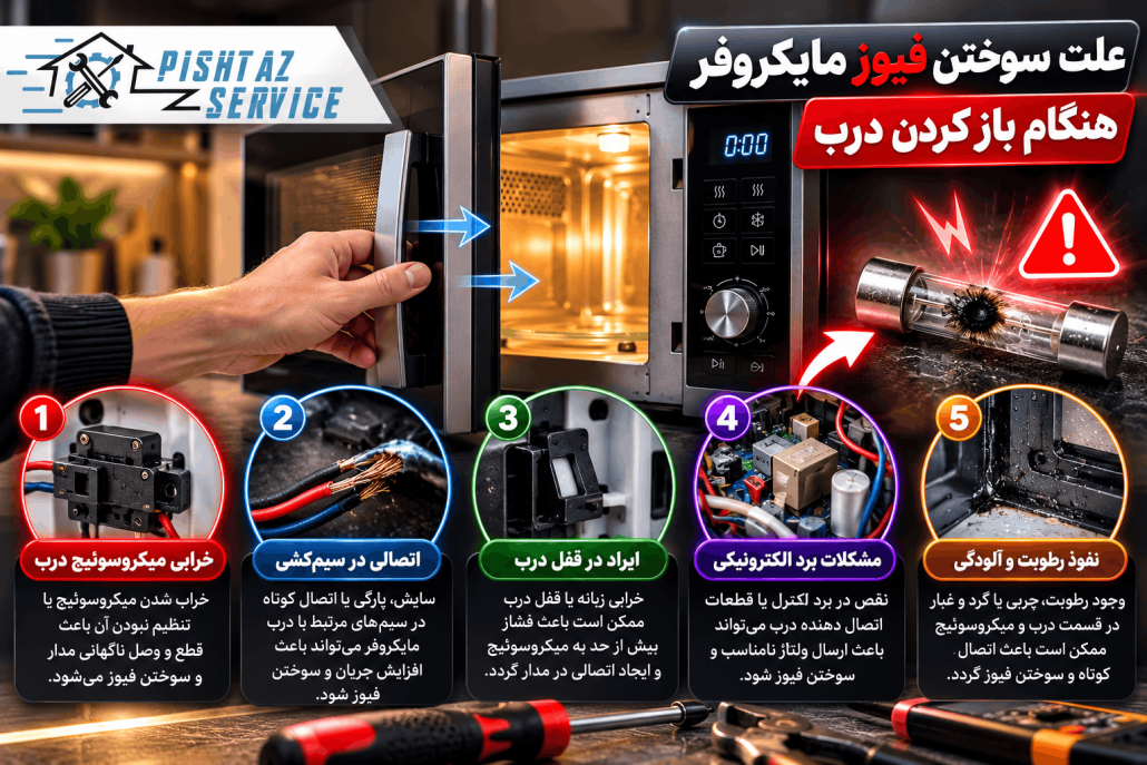 علت سوختن فیوز مایکروفر هنگام باز کردن درب